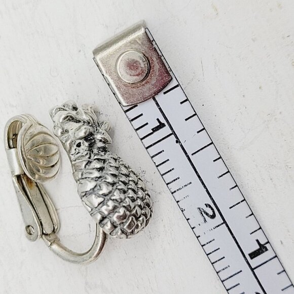 Vintage Pineapple Sterling Silver Earrings & Stick Pin Set Clip On 9.45 grams - Picture 7 of 8
